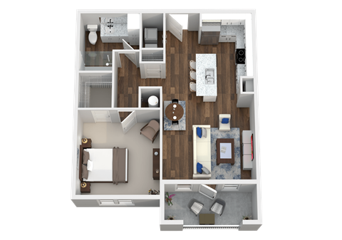 1 Bed 1 Bath 3D Floor Plan at Aventura at Wild Horse Creek, Chesterfield, MO